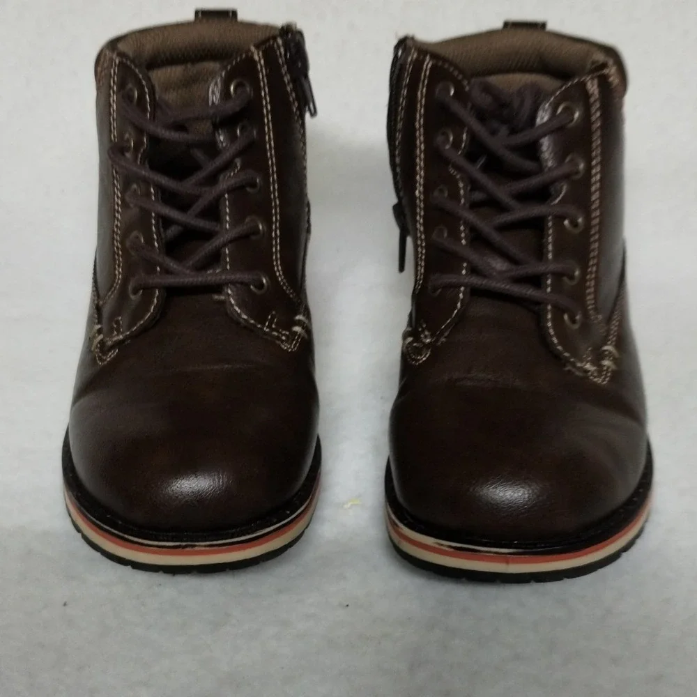 Eddie Bauer Quantum Boys Size‎ 12M Brown Leather Boots Lace Up Side Zip